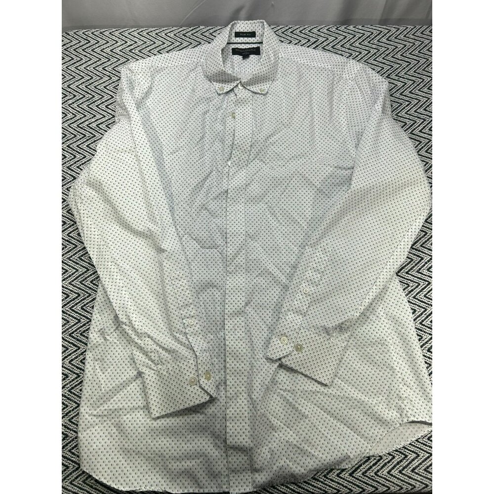 Banana Republic Slim Fit Men's White Blue Patterned Button-Up Shirt Large